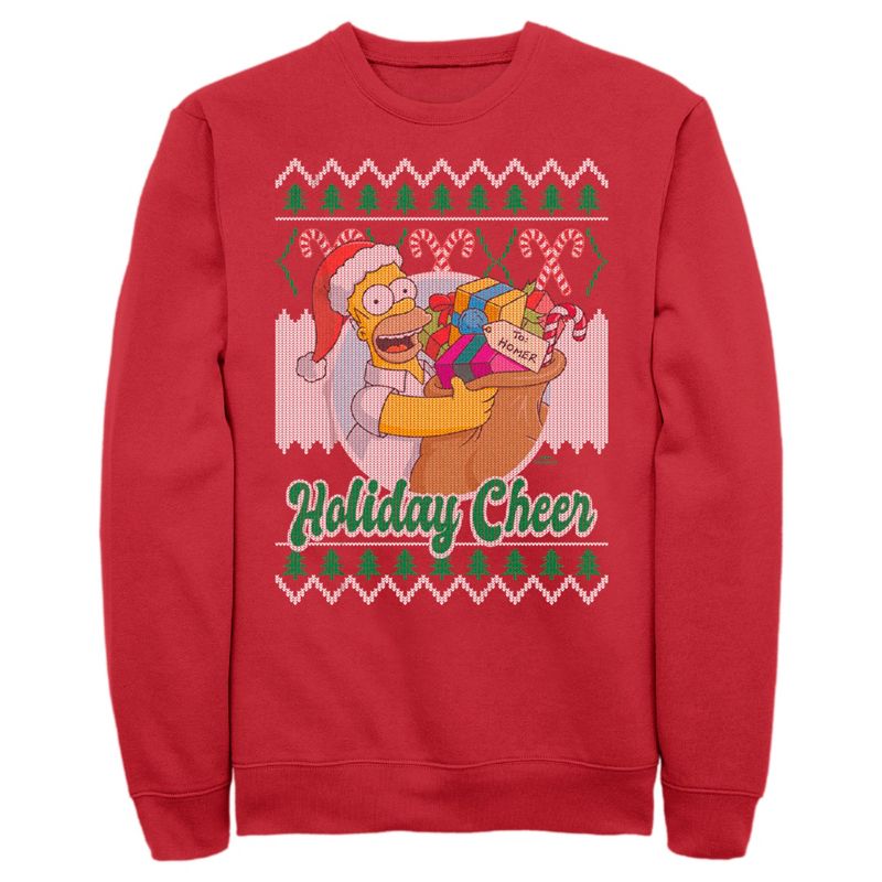Men's The Simpsons Christmas Homer Holiday Cheer Sweater Print Sweatshirt, 1 of 5
