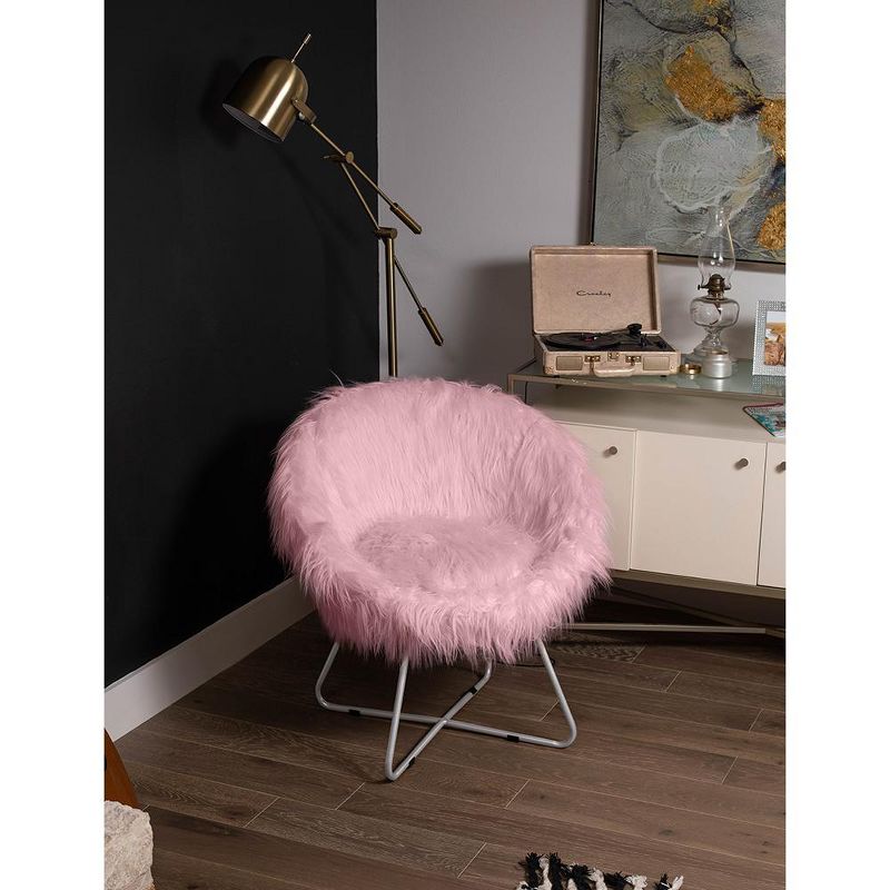 BirdRock Home Pink Faux Fur Papasan Chair with White Legs, 5 of 6