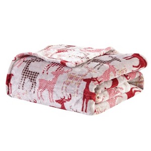 Plazatex Tan Reindeer Plush Decorative All Season Plum Throw Blanket 50" x 60" Tan - 1 of 4
