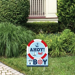 Big Dot of Happiness Ahoy It's a Boy - Outdoor Lawn Sign - Nautical Baby Shower Yard Sign - 1 Piece - 1 of 4