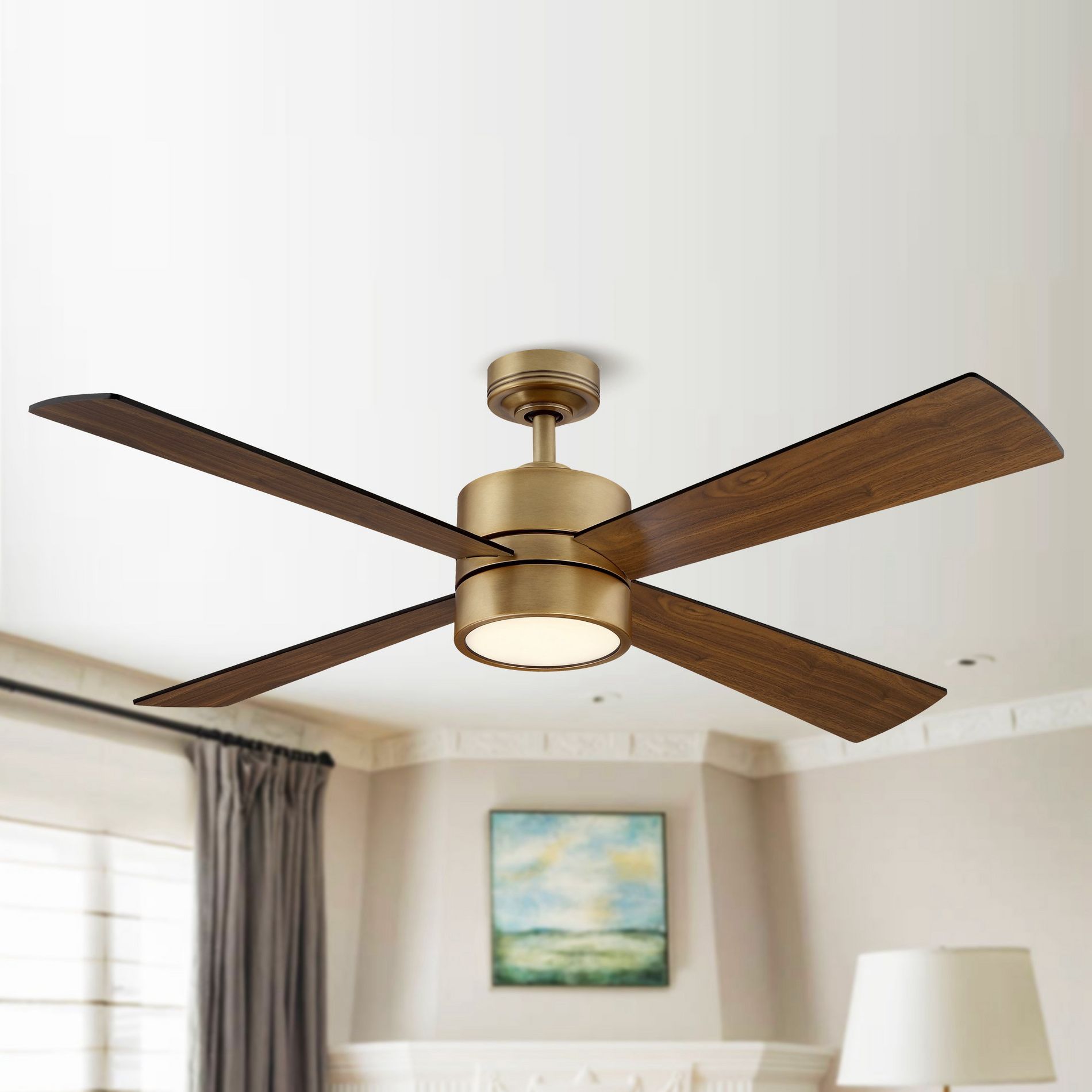 Parrot Uncle 52" Modern Natural Brass LED Ceiling Fans With Lights and Remote