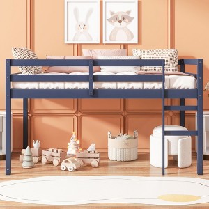 NicBex Twin/Full Solid Rubber Wood Loft Bed with Ladder & Strengthened Slats,Modern Bed Frame for Kids Room,Bedroom - 1 of 4