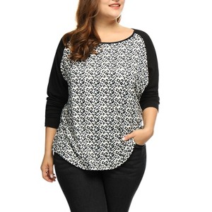 Agnes Orinda Women's Plus Size Floral Animal Print Stripe Raglan Long Sleeve Blouses - 1 of 4