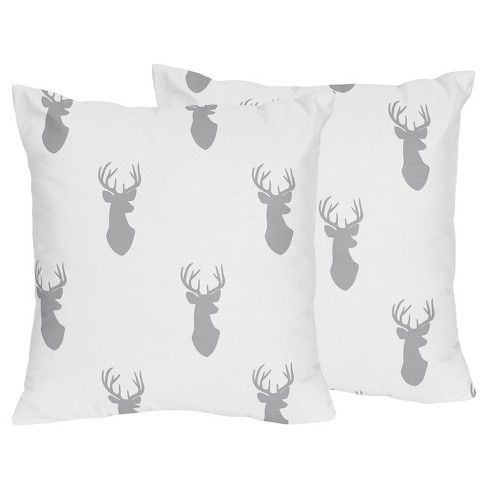 Gray White Woodland Deer Throw Pillow Sweet Jojo Designs Target