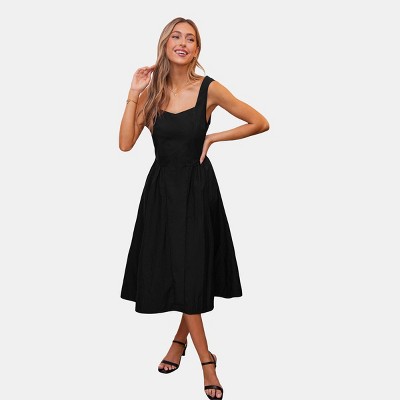 Women's Elegant Black Sweetheart Neckline Midi Dress - Cupshe