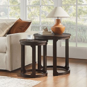 Traditional Round Coffee Table Set, 2pcs Mid-Century Rustic Circle Wooden Side Table Accent Table, Staggered Height End Table - ModernLuxe - 1 of 4