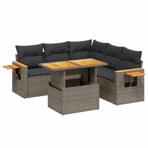 vidaXL 6 Piece Patio Sofa Set with Cushions Gray Poly Rattan - 1 of 4
