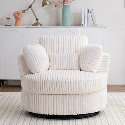 CAVINAS Oversized 360°Swivel Chair Accent Armchair with 4 Pillows,Luxury Corduroy Barrel Chairfor Living Room& Bedroom,Chic Lounge Chair