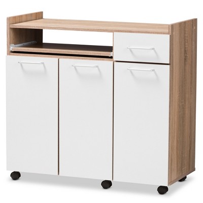 Charmain Modern and Contemporary Light Oak and Finish Kitchen Cabinet White/Brown - Baxton Studio