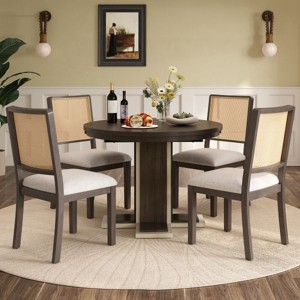 YOOCOZZ 5-Piece Solid Wood Double-Layer Extendable Round Dining Table Set - 1 of 4