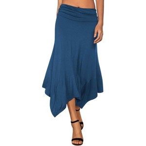Women's Flowy Handkerchief Hem Midi Skirt - Asymmetric Boho Chic A-Line Skirt Blue - 1 of 4