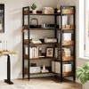 ODK Corner Bookshelf, 5-Tier Bookshelves with 4 Hooks, Convertible Bookshelf, Industrial Wooden Bookcase with Open Shelves for Home Office - 3 of 4