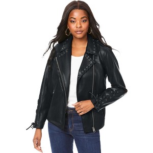 Roaman's Women's Plus Size Faux Leather Moto Jacket - 1 of 4