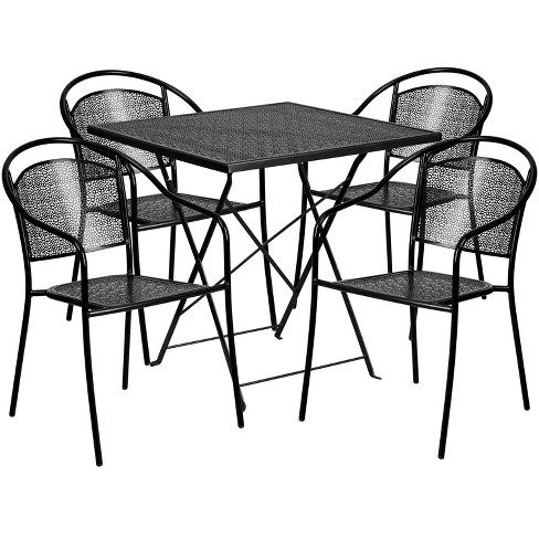 Emma and Oliver Commercial Grade 28" Square Black Folding Patio Table Set-4 Round Back Chairs - image 1 of 4