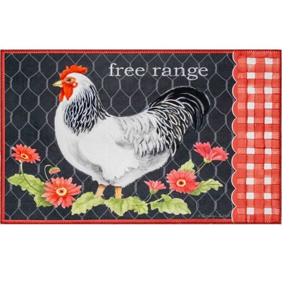 Olivia's Home Rooster with Red Gingham Doormat – Farmhouse Indoor Accent Mat, Country Kitchen Decor, 22" x 32", Charming Rustic Style