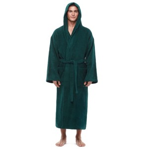 Arus Men's Turkish Cotton Hooded Robe, Absorbent Terry Cloth Bathrobe with Hood - 1 of 4