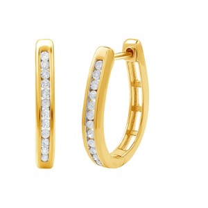 GILDED 1/4 to 1 ct t.w. Natural Diamond Hoop Earrings in Sterling Silver or 14KT Gold-Plated Silver - 1 of 3