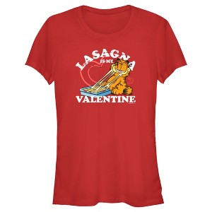 Juniors Womens Garfield Lasagna is My Valentine T-Shirt - 1 of 4