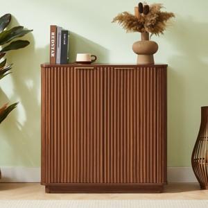 Modern Accent Storage Cabinet with Curved Wave & Adjustable Shelf, Sideboard Buffet  Cabinet for Dining Room, Living Room, or Entryway-Tanpinhause - 1 of 4