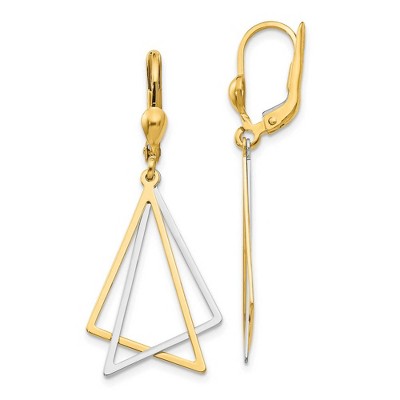 Black Bow Jewelry Double Triangle Lever Back Earrings in 14k Two Tone Gold