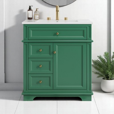 Mshliw 30 Inch Bathroom Vanity with Sink, Freestanding Cabinet with Tip-Out Drawer and Three Soft-Closing Drawers, Door Shelf Storage