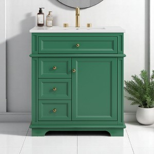Mshliw 30 Inch Bathroom Vanity with Sink, Freestanding Cabinet with Tip-Out Drawer and Three Soft-Closing Drawers, Door Shelf Storage - 1 of 4