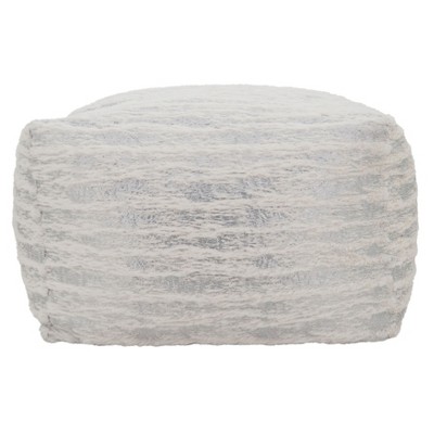 Silver Foil Print Faux Fur Pouf, 24" x 24" x 16"