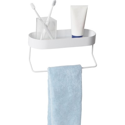 White Steel Wall-Mounted Shelf with Towel Bar