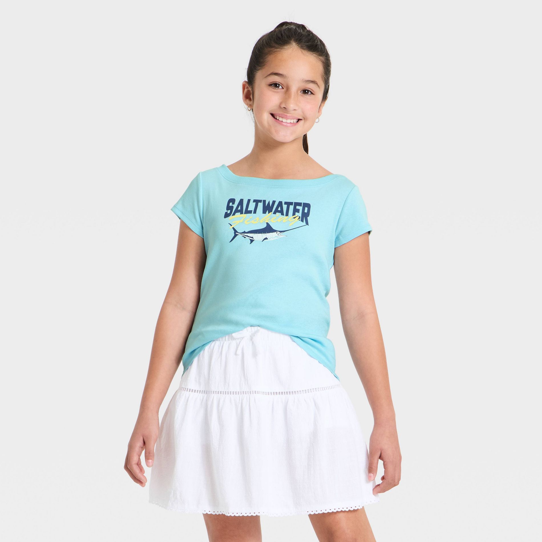 Girls' Boat Neck Short Sleeve Graphic Baby T-Shirt - art class™