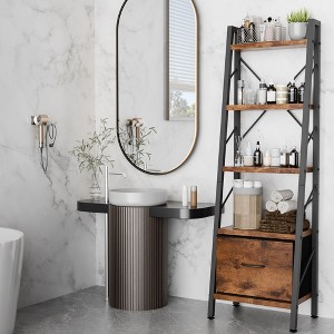 Celebalcony 5 Tier Ladder Bookshelf with Drawer, Modern Corner Bookshelves with Storage for CDs/Books/Movies, Bookcase for Home/Office, Rustic Brown - 1 of 4