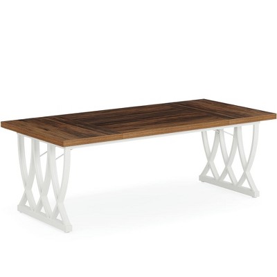 Resenkos Dining Table, Living Room Table,70.8" Dining Table, Wood Kitchen Table Dinner Table for 6-8 People,Brown & White
