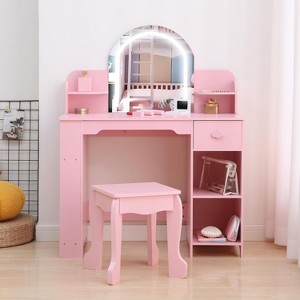 Acekool Kids Vanity Desk Dresser for Girls with Mirror, Stool, Drawer, Storage Shelves & Bookshelf - 1 of 4