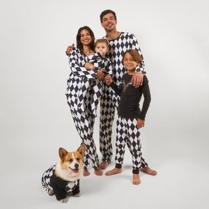 Leveret Matching Family Christmas Pajamas Black and White Argyle - 1 of 4