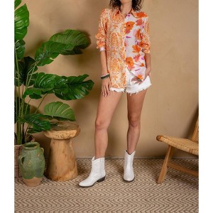 Women's Voile Mix Print Button Front Shirt - PAPARAZZI - 1 of 4
