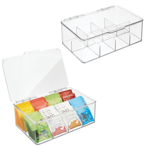 Mdesign Plastic Stackable Tea Bag Storage Bin Organizer With Hinge Lid, 2  Pack - Clear, 7.25 X 10.55 X 3.55 : Target