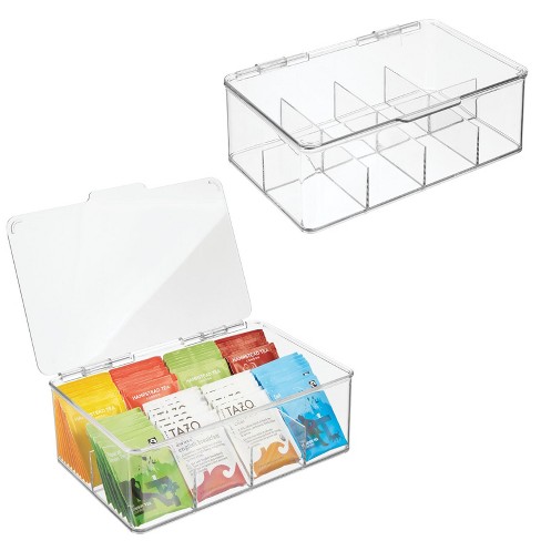 mDesign Tall Plastic Stackable Art/Craft Storage Bin, Hinged Lid, Clear