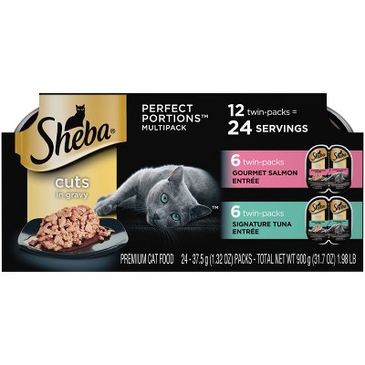 Sheba Perfect Portions Cuts In Gravy Salmon & Tuna Entrée Premium Wet Cat Food Salmon & Tuna Entrée - 2.6oz/12ct Variety Pack