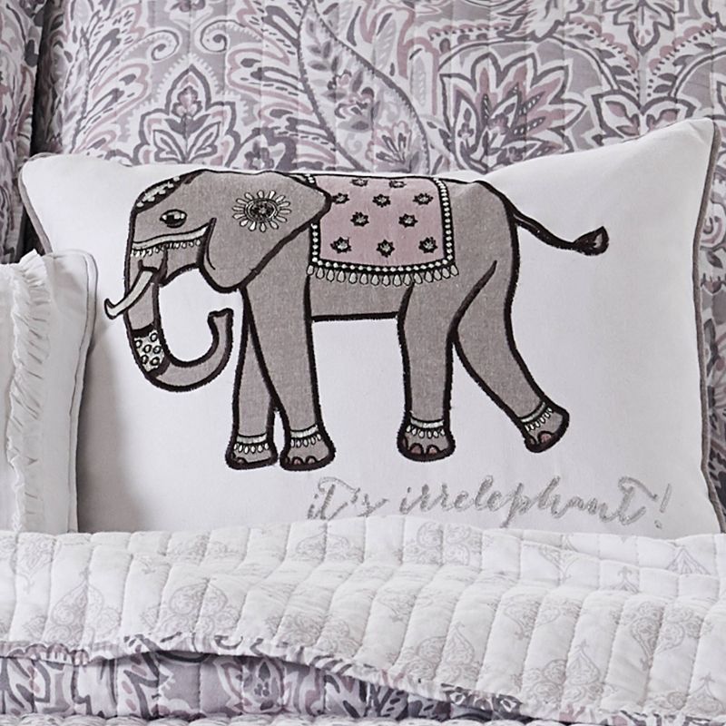Rachelle Embroidered Elephant Decorative Throw Pillow White - Homthreads, 3 of 5