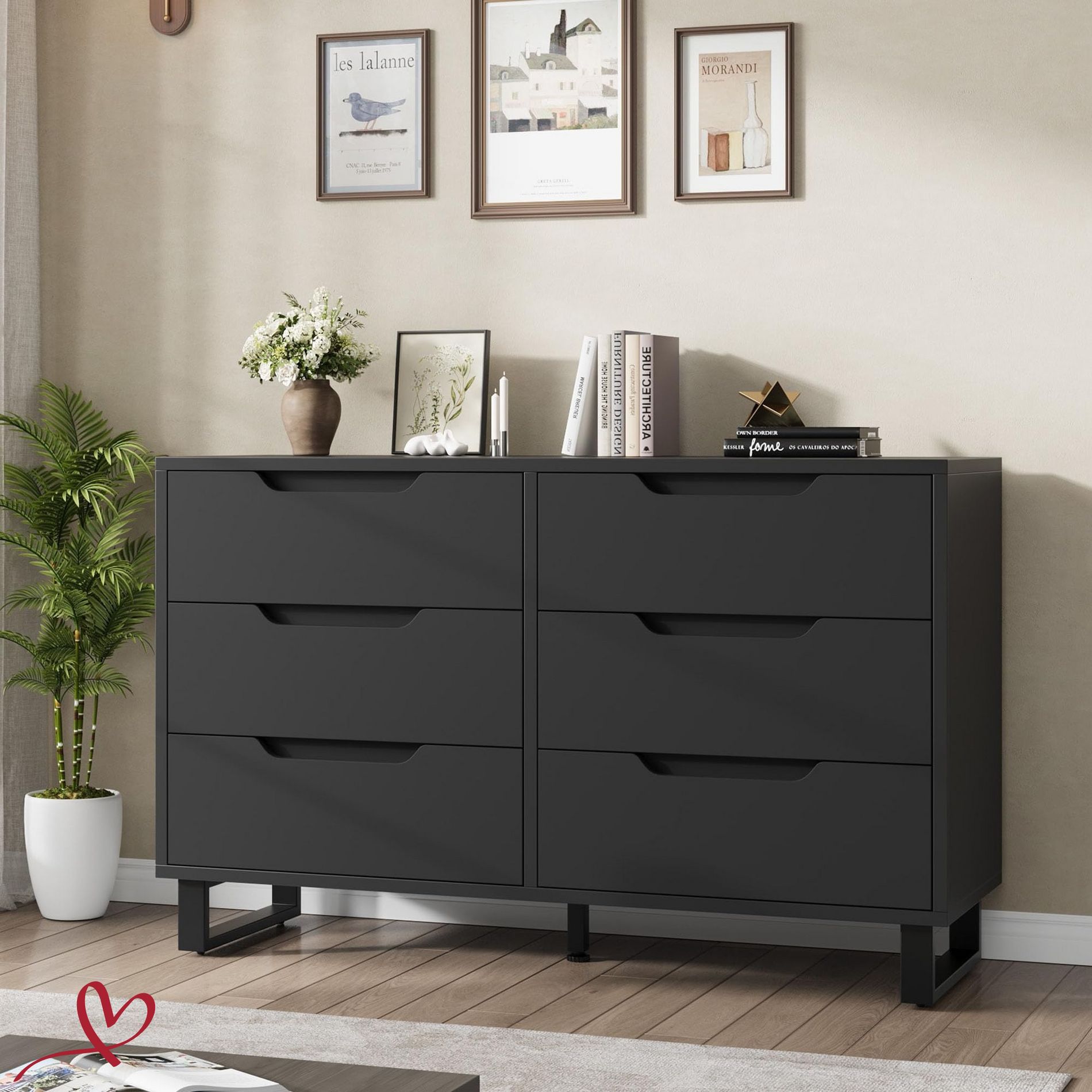 6 Dresser for Bedroom, 47.2" Freestanding Wide Dresser Vertical Drawer Cabinet with Storage,