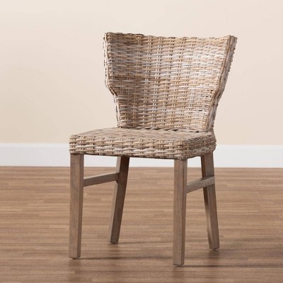 Bohemian Brown Rattan & Mahogany Low Dining Chair Set
