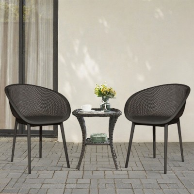 Set of 2 All-Weather Armchairs with Comfortable Backrest, Indoor Outdoor Armchairs, PP Patio Accent Chairs for Living Room or Beach–The Pop Home