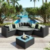 Outdoor 7-Pieces Sofa Set, Patio Rattan Sofa Lounger with Glass Tabletop, Wicker Sofa with Steel Frame and Removable Cushions–Cuddlewood - 2 of 4