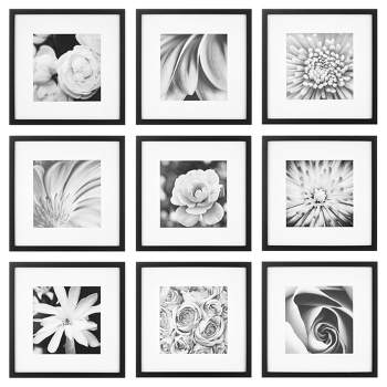 Gallery Perfect (Set of 9) Black Square Photo Frame Gallery Wall Kit with Decorative Art Prints and Hanging Template