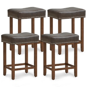 Tangkula Bar Stool Set of 4 24-Inch Counter Height Saddle Stools w/ PU Leather Upholstery - 1 of 4