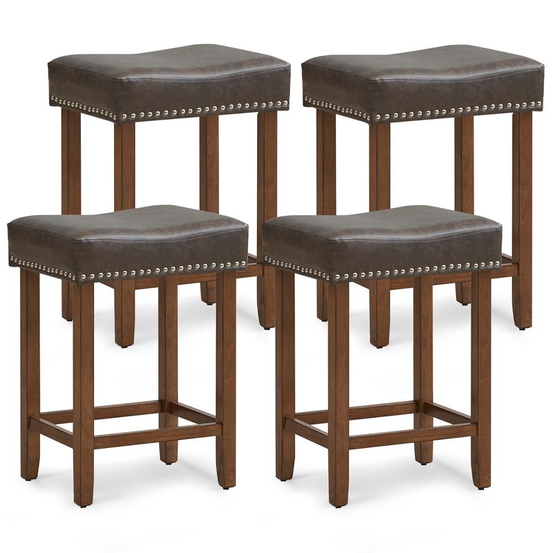 Tangkula Bar Stool Set of 4 24-Inch Counter Height Saddle Stools w/ PU Leather Upholstery, 1 of 11