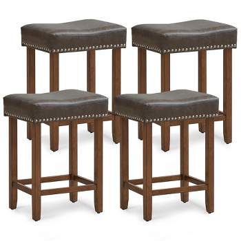 Tangkula Bar Stool Set of 4 24-Inch Counter Height Saddle Stools w/ PU Leather Upholstery