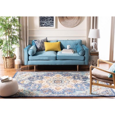 Blue and Light Blue Hand-Knotted Synthetic Area Rug