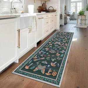 Washable Hallway Runner Rug, Modern Insect Floral Low Pile Kitchen Runner, Soft Non-Slip Stain-Resistant Carpet for Laundry or Bedroom - 1 of 4