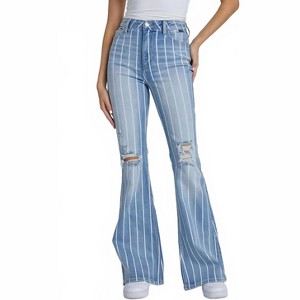 Women's Vertical Striped High Rise Super Flare - CELLO - 1 of 3