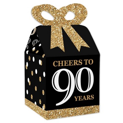 Big Dot of Happiness Adult 90th Birthday - Gold - Square Favor Gift Boxes - Birthday Party Bow Boxes - Set of 12